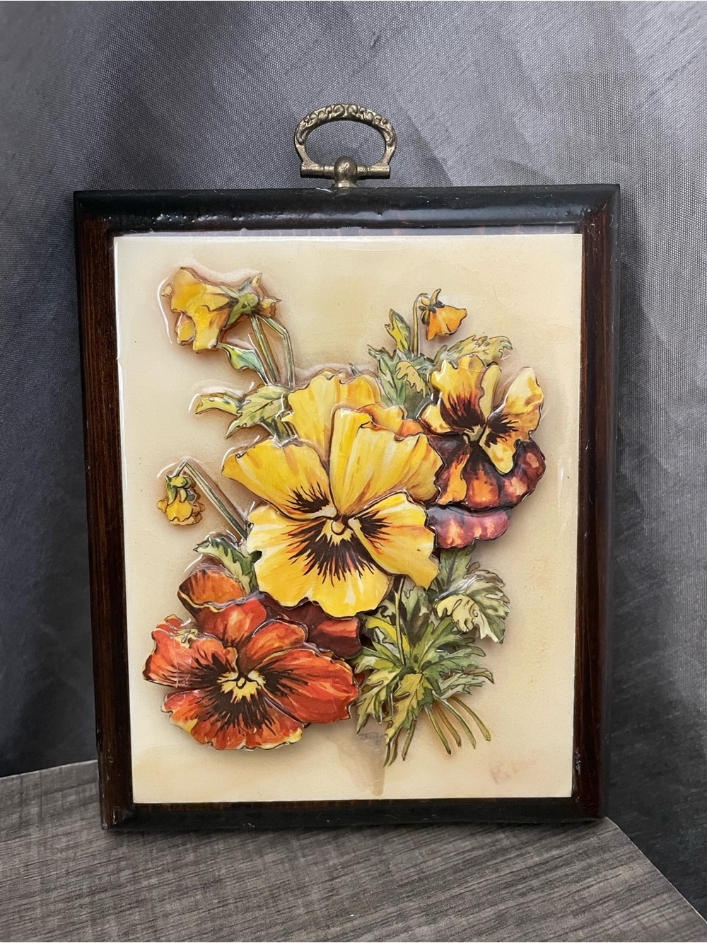 Vintage 1989 3D Paper Tole Pansy Wall Art, Handcrafted Layered Decoupage Floral